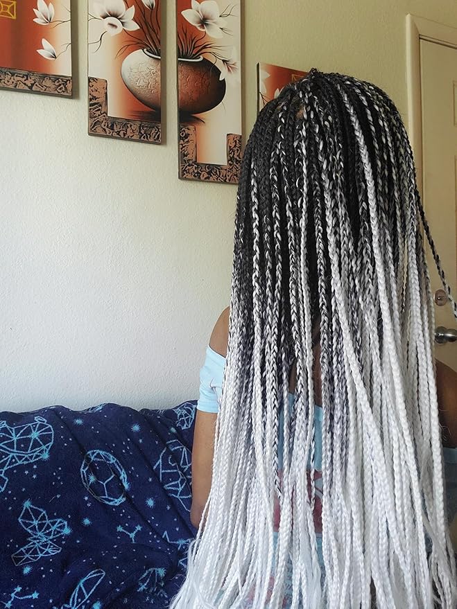 Ombre Braiding hair synthetic Crochet braids twist 24inch 5pcs/lot 100g Ombre two three tone Jumbo braid hair extensions Dreadlocks (black-Silver gray)
