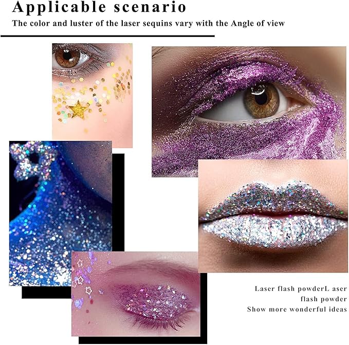 2 Color Body Glitter Gel, Neon Outfit Glow Party for Face and Body Hair Face Nail Glitter Stick Makeup.(05-Silver & 06-White Moonbeam)