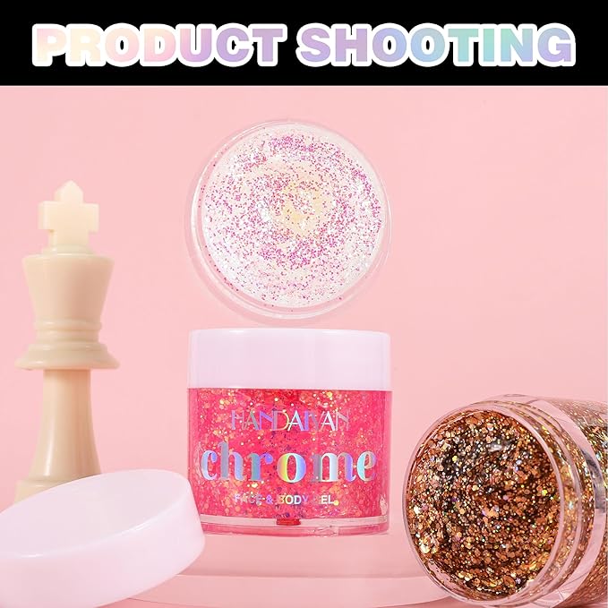 Holographic Body Glitter Gel - Cosmetic-Grade, Color Changing Long-Lasting Glitter for Face, Body, and Hair, Safe and Easy to Use, Perfect for Festivals Parties (Sparkling Pink)