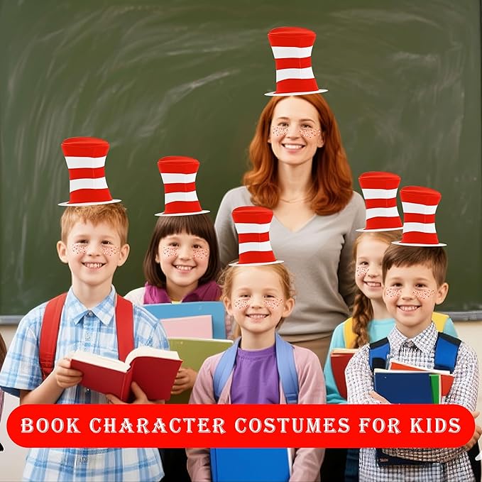 MEICOLY Red and White Face Body Glitter for Reading Week World Book Day,Dr. Week Seuse Costume Accessory for Kids Adults,Book Character Costumes for Kids,Cosplay Accessories for Halloween Festival
