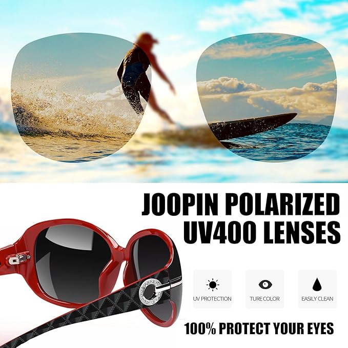 Joopin Big Womens Sunglasses Polarized Trendy Sun Glasses Large Rectangle UV Protection Rhinestone Sunnies