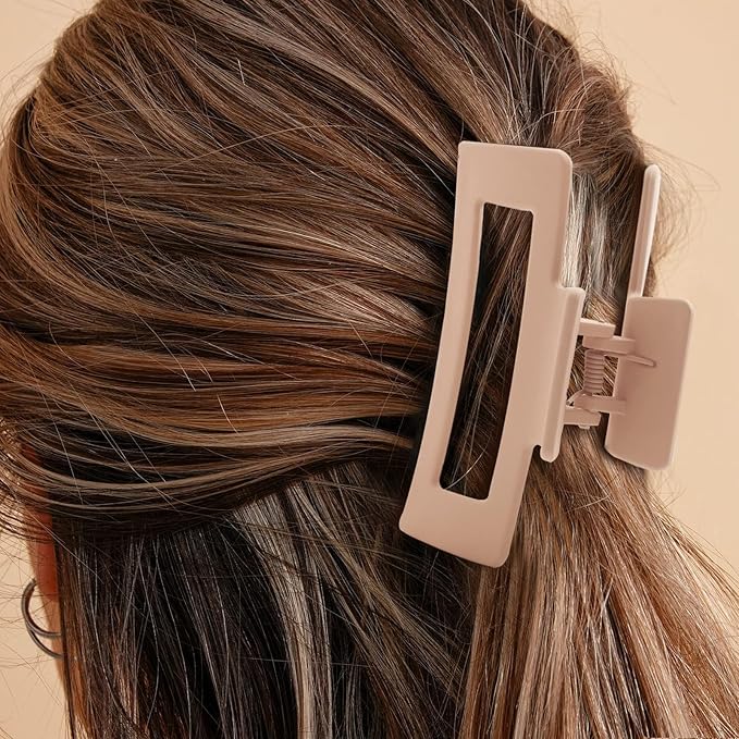 6 Pack Square Claw Clips for Women Girls, 3.5" Medium Non-slip Rectangular Matte Claws Strong Jumbo Hair Styling Accessories for Thin Hair