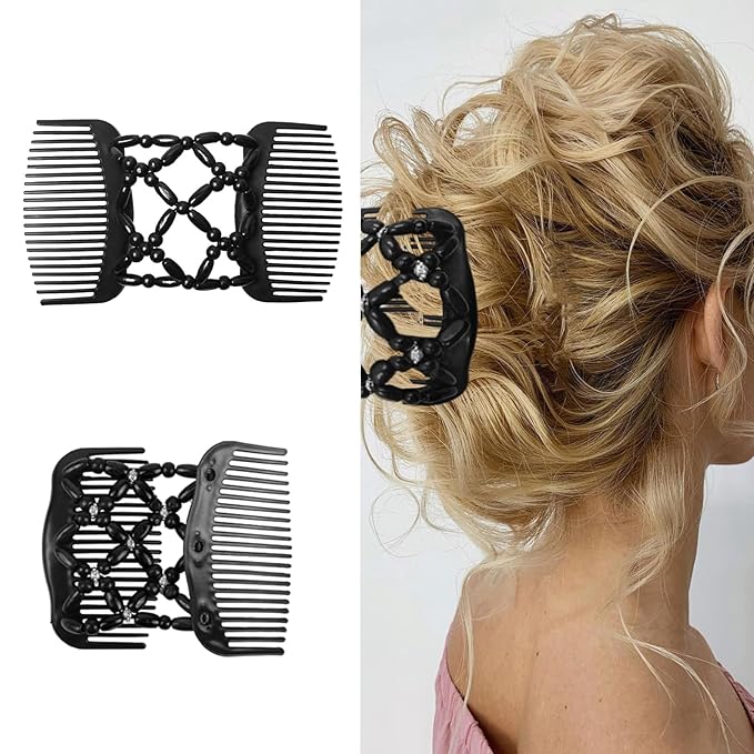 5 Pieces Stretchy Magic Hair Comb Adjustable Elastic Comb Hair Clip for Women Girls No Crease Hair Pins Vintage Hair Bun Maker Hair Accessories for Curly Thick Wavy Hair Ponytail