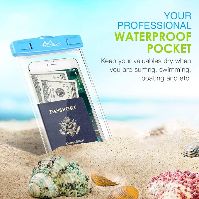 MoKo Waterproof Phone Pouch 2Pack, Underwater Phone Case Dry Bag with Lanyard Compatible with iPhone 16 14 13 12 11 Pro Max X/Xr/Xs Max/SE 3, Samsung S21/S10/S9, Note 10/9/8
