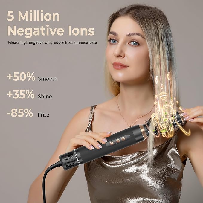 7 in ONE Hair Dryer Brush, Powerful Blow Dryer Brush with Auto- Wrap Curler, Detachable Fast Drying, Volumizing, Curling, Straightening, Ionic Hair Dryer with Diffuser, Hair Styling Tools Storage Case