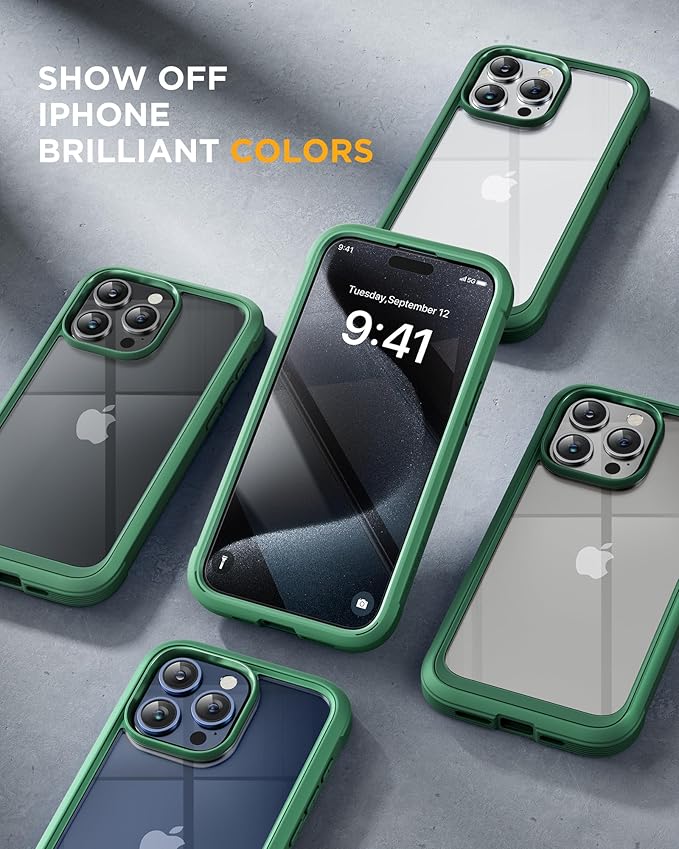 Miracase for iPhone 15 Pro Max Case 6.7'' Full-Body Phone case with Built-in Glass Screen Protector& Camera Protector,Drop Proof 15 Pro Max Cover,Green