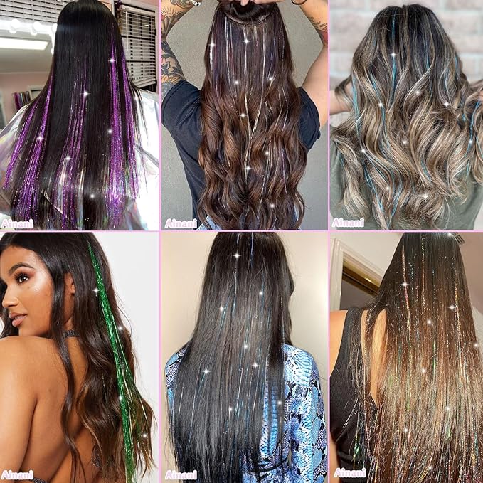 20 Colors Hair Tinsel Kit with Tools 48 Inch 4600 Strands Fairy Hair Tinsel Heat Resistant Glitter Tinsel Hair Extensions Hair Accessories Hair Tinsel Kit for Girls Women Kids (20 Colors)