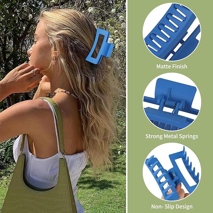 3.5 Inch Medium Hair Claw Clips 6 Pack Hair Clips for Women Square Claw Clips Rectangle Clips for Hair Banana Jaw Clips Hair Accessories for Girls -Dopamine