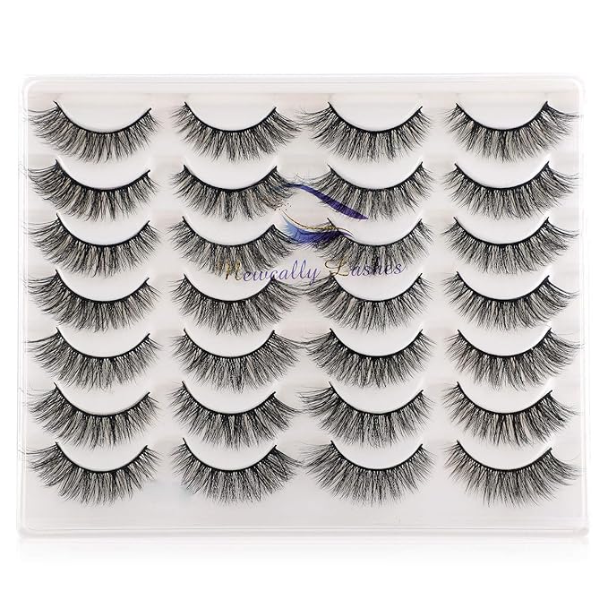 Newcally Lashes False Eyelashes Cat Eyes Wispy Natural Faux Mink Lashes 14 Pairs Pack Light Volume Short Fake Eye Lashes Multipack