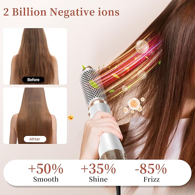 Hair Dryer Brush, 6 in 1 Upgrade Detachable Blow Dryer Air Styler Wrap Curler, Hot Air Brush Curly Twist Curling Iron, Travel Hair Styling Tool Negative Ion Blow Dryer Hot Styler