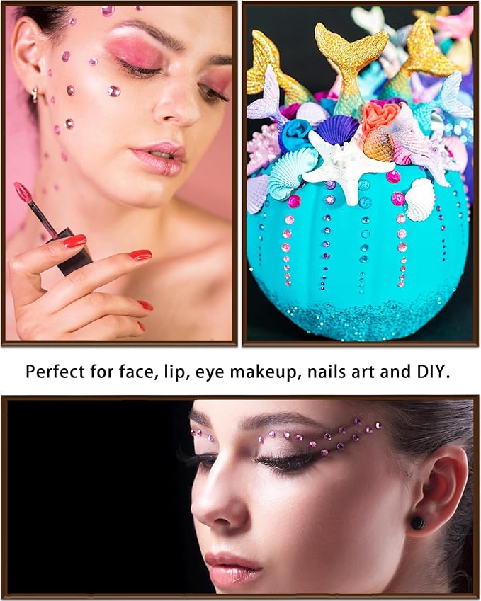 NIACONN 1760 Pcs Pink Hair Jewels Face Gems Stick on, Self Adhesive Glitter Rhinestones Stickers for Women Body Eyes Nails Festival Halloween Makeup & Crafts