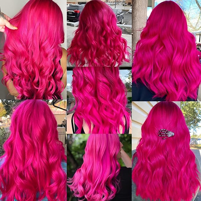 10 PCS Hot Pink Hair Extensions Clip in Kid's Party Highlights, Colored Hair Extensions Hairpiece Curly for Girls Women 17 Inch