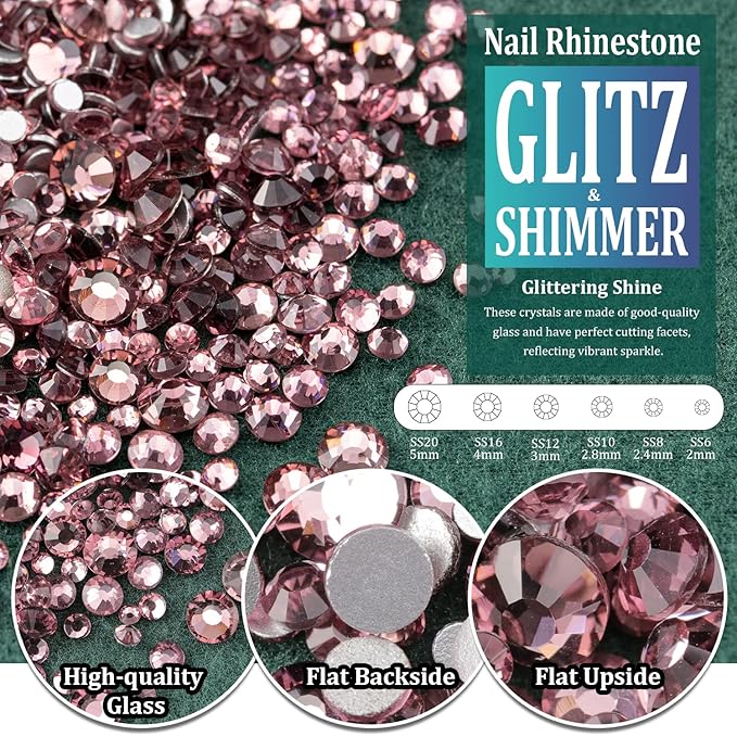 Multi Shapes Light Purple 3D Glass Crystal Nail Art Rhinestones Kit with Flatback Round Bead Charm Gem Stone Jewelry Diamond with Pickup Pen + Tweezer for Manicure Makeup DIY Craft Decoration