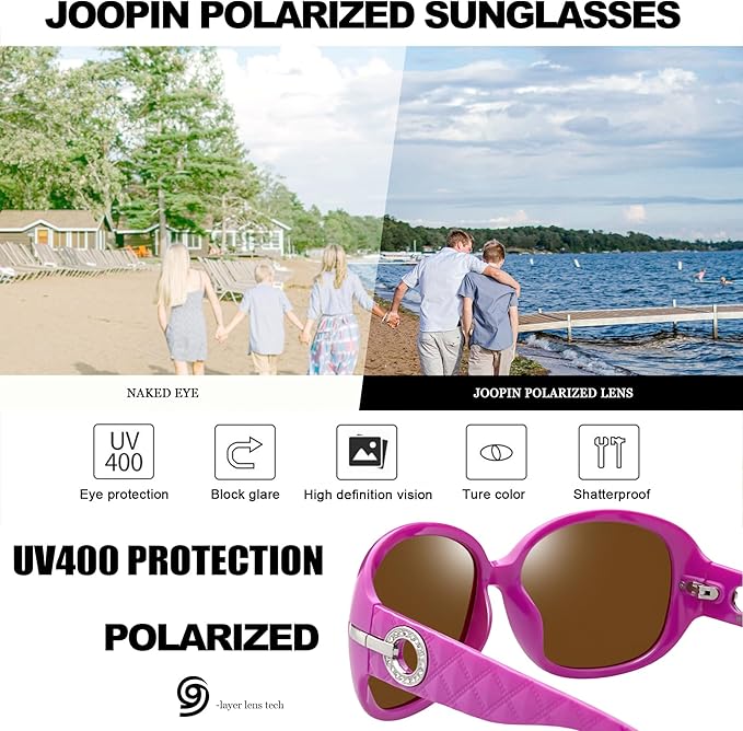 Joopin Big Womens Sunglasses Polarized Trendy Sun Glasses Large Rectangle UV Protection Rhinestone Sunnies