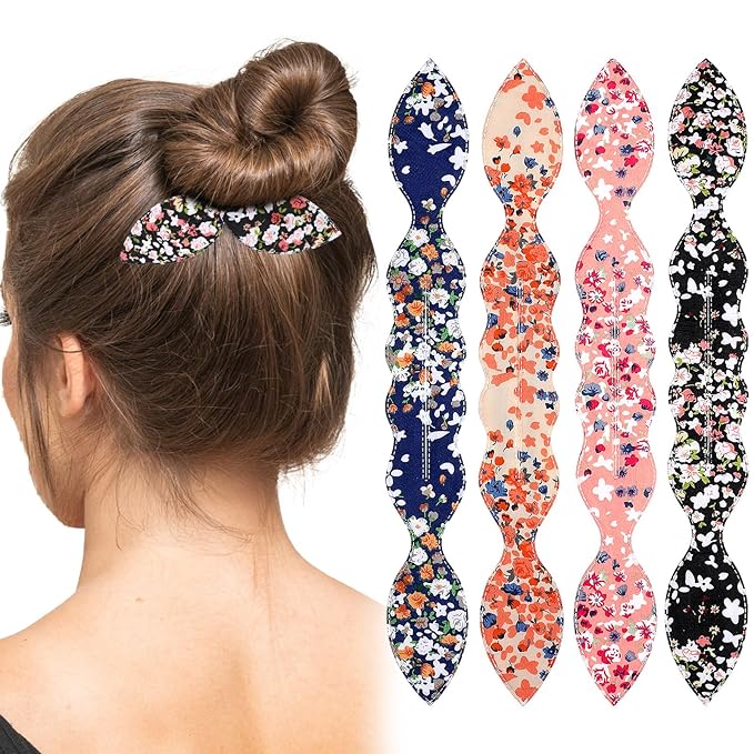 4 Pcs Deft Hair Bun Maker French Twist Rabbit Ear Bun Twister Hair Bun Maker Twist Bun Hair Band Donut Quick Twister Deft Hair Bun Makers for Women & Girls Hair Styling Accessories