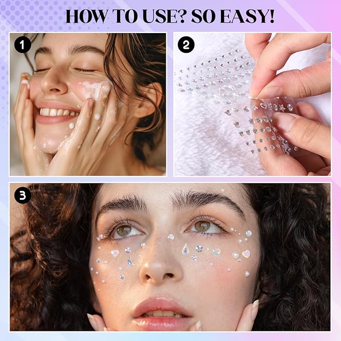 5 Sheets Face Gems Face Jewels Stickers, Self-Adhesive Rhinestones Stickers, 5 Types of Rainbow Art Gems Stick On for Face, Nail, Eyes, Body, Hair, Makeup, Festival Decorations, DIY Crafts