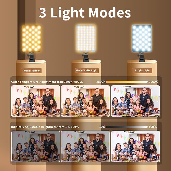 Selfie Light for Phone, 60 LED Phone Light with Rechargeable Clip and Adjusted 3 Light Modes, 2000mAh Video Light for iPhone iPad, Laptop, Makeup, TikTok, Selfie, Vlog, Video Conference