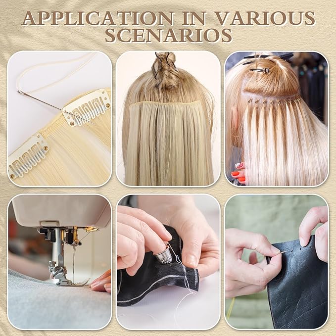 2500 Pcs Hair Extensions Micro Rings Links Beads and 5 Rolls Extensions Sewing Thread and 10 Pieces C/J/I Needles Kit for Human Hair Hand Sewing Wig DIY Craft