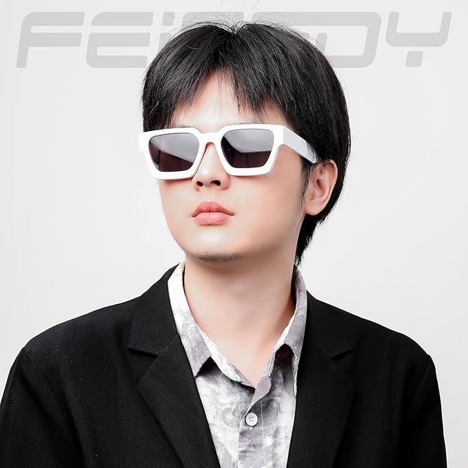 FEISEDY Retro 90s Square Sunglasses for Women Men Trendy Chunky Rectangle Sunglasses UV400 Protection B2385