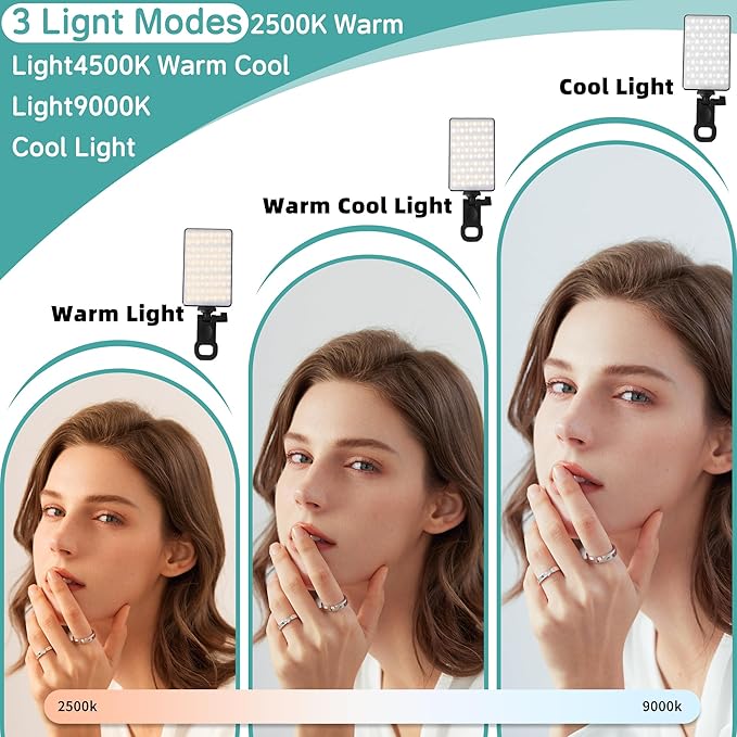 120 LED Selfie Light, Phone Light, 3000Mah Rechargeable Clip Video Light, Adjusted 3 Light Modes, for Phone, Camera, Laptop, iPad, Light for Phone for Selfie, Video Conference, TikTok, Vlog