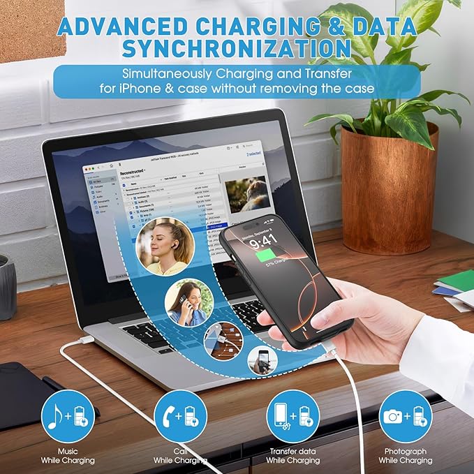 2025 New Upgraded 7000 mAh Travel Battery Case for iPhone 16 6.1inch, Extra Battery Life 15W Fast Charging External Rechargeable Portable Charging Case with HD Tempered Protective Film, Black