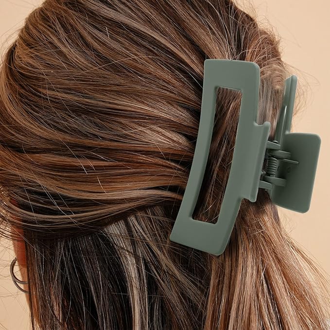 6 Pack Square Claw Clips for Women Girls, 3.5" Medium Non-slip Rectangular Matte Claws Strong Jumbo Hair Styling Accessories for Thin Hair, Light Green