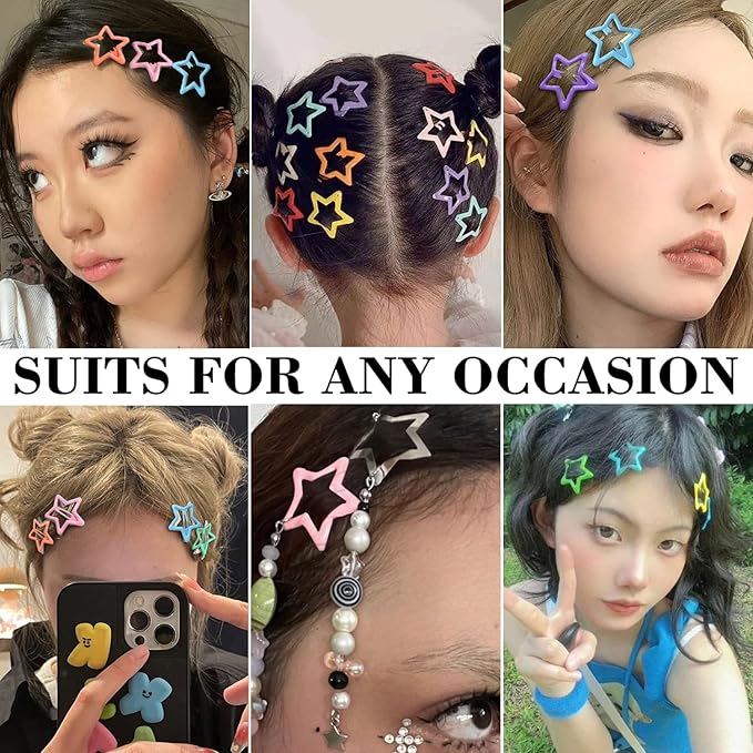 13 PCS 1.65" Metal Hair Accessories - Snap Barrettes with Non-Slip Star Clips for Girls in Multiple Colors