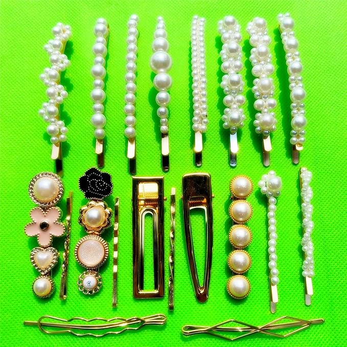 Gold and Silver 31 Pcs Hand-made line styles Pearl Hair Clips for Women Girls, Hair Accessories Pearl Hair Clips for Party Wedding Daily