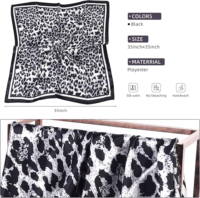 35 x 35 Women's Fashion Pattern Large Square Silk Like Hair Scarf Head Sleeping Wrap Satin Neck Bandana for Gift…