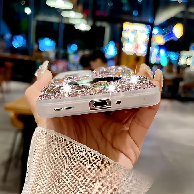 for Samsung Galaxy A36 5G Case with Sparkling Diamonds,Luxury Bling Glitter Design with Magsafe Ring Kickstand and Mirror for Women Girls (Pink)