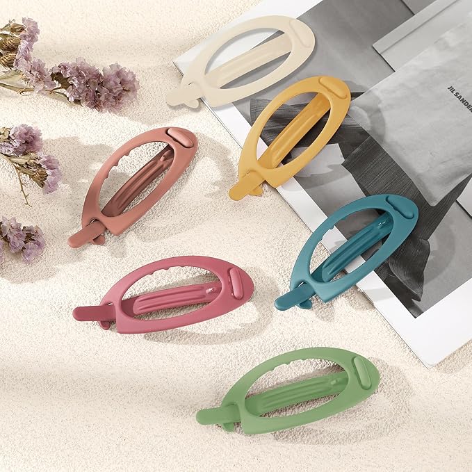 French Concord Hair Clips Claw - 6Pcs Side Slid Flat Hair Clips for Volume Strong Hold No Slip Grip Hair Claw Clips for Women Girls Thick Thin Hair (Matte Bright Oval(Medium,3.35 inches, 4.7 inches))
