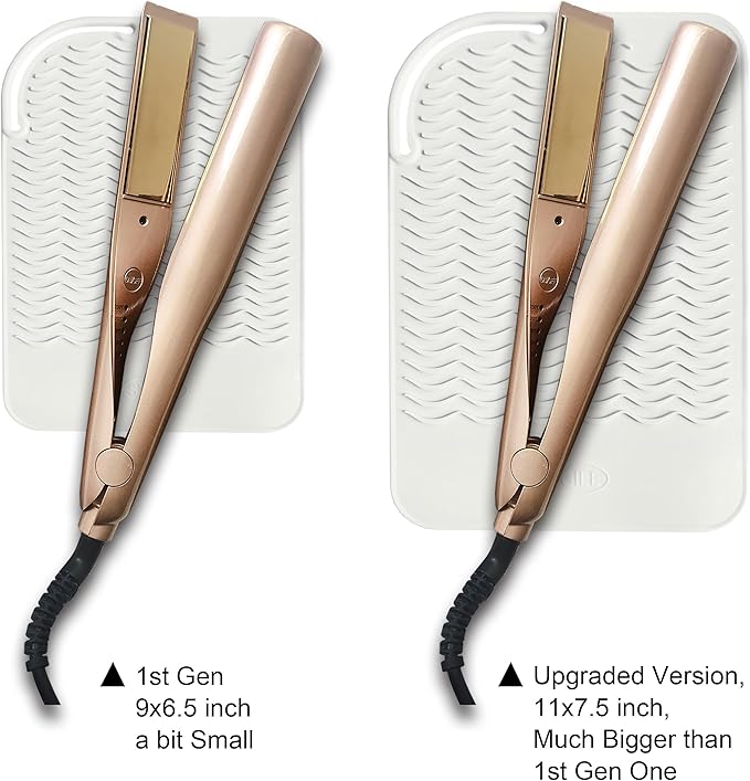 11" X 7.5" Large Heat Resistant Travel Mat for Curling Irons Flat Irons Hair Dryers Hair Straighteners Pad - Silicone Mat for Hair Styling Tools, Salon Hot Tools Mat, Vanity Mat - Ivory White