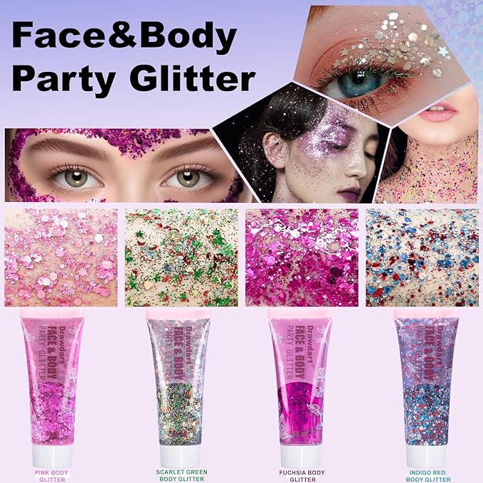 Pink Body Glitter Gel,Singer Concerts Lover Heart Face Glitter Gel,Face Body Chunky Glitter Makeup for Festivals,Raves,Anime Cosplay - Safe for Face 50ml