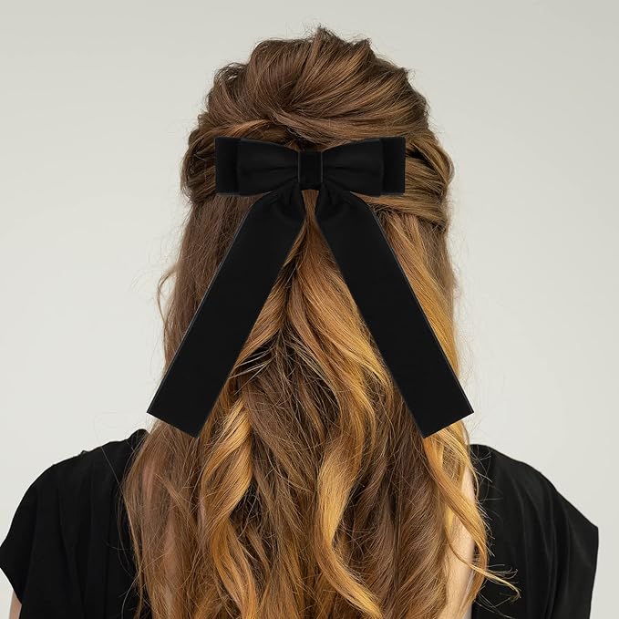 2PCS Handmade Velvet Bow Hair Clips, Headbands for Women Girls, Elegant Hair Ties Hair Styling Accessories, Hair Band Set, Gifts for Mom, Yoga Outdoor Headdress Decor, Black