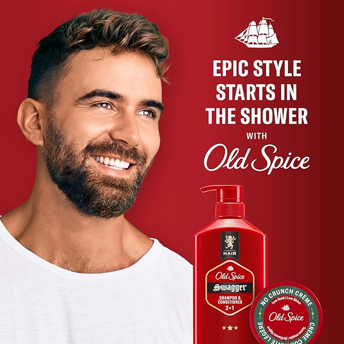 Old Spice No Crunch Crème, Hair Styling Crème for Men, Low Hold with Low Shine, 2.22 oz