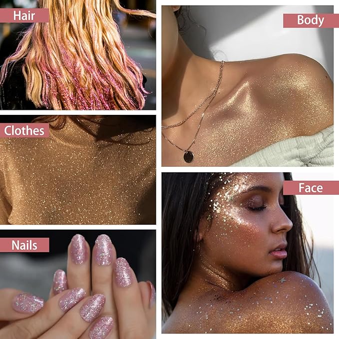 Etercycle Hair Glitter Spray, Gold Body Glitter Spray Fine Face Shimmer Powder, Cosmetic Shimmer Makeup Glitter Highlighter Powder Hairspray for Y2K Accessories, Party, Stage Shows, Nightclubs, Bar