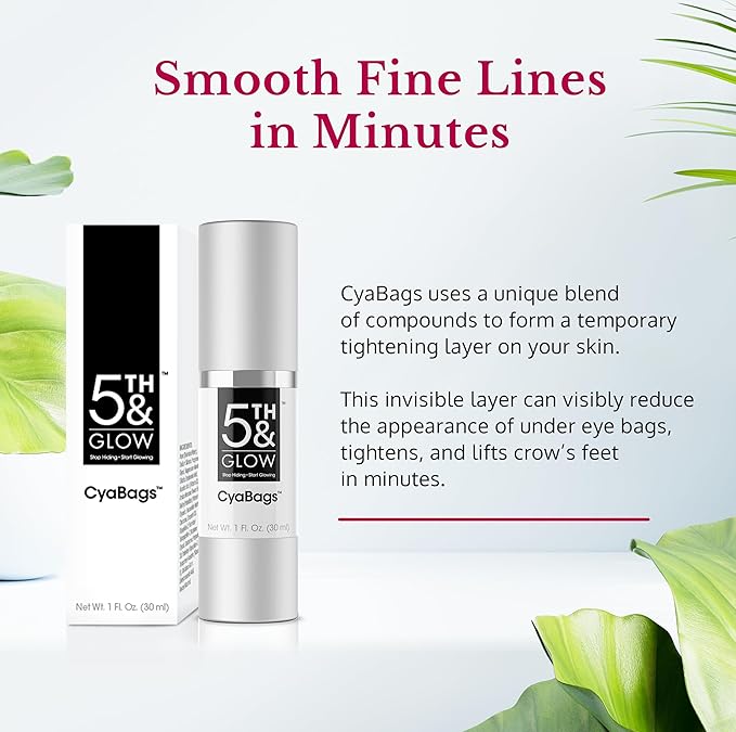 5th & Glow Cyabags - Eye Serum - Instant Eye Bag Remover and Eye Puffiness Reducer with Hyaluronic Acid and Vitamin C for Fine Lines, Wrinkles, and Under Eye Bags, 1 oz