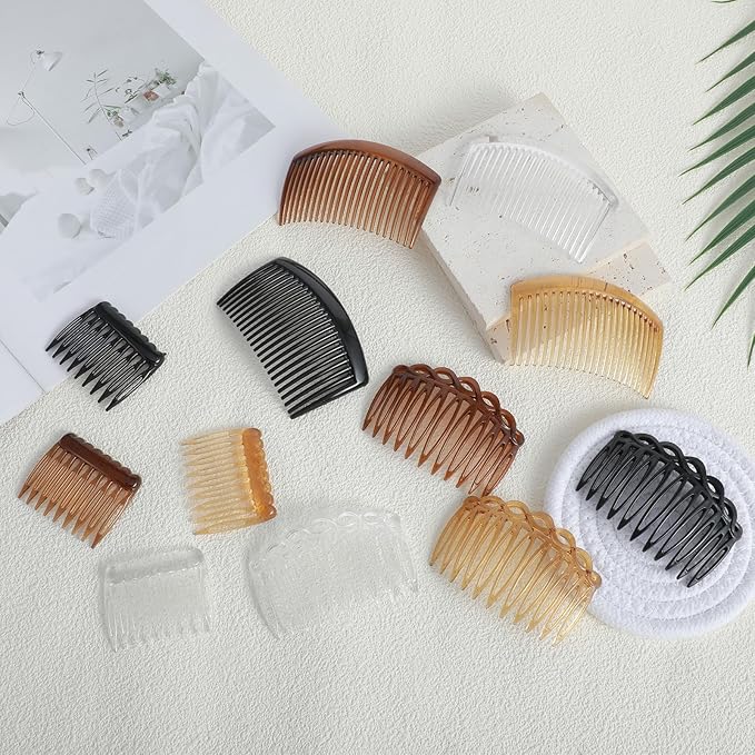 12PCS French Comb Small Plastic French Twist Comb Clips and Pins, Side Hair Combs for Women Girls Decorative Vintage Fine Style Bridal Hair Styling Accessories(9/11 /23 Teeth Side)