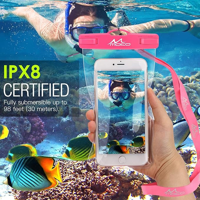 MoKo Waterproof Phone Pouch 3Pack, Underwater Phone Case Dry Bag with Lanyard Compatible with iPhone 16 14 13 12 11 Pro Max X/Xr/Xs Max/SE 3, Galaxy S21/S10/S9, Note 10/9/8