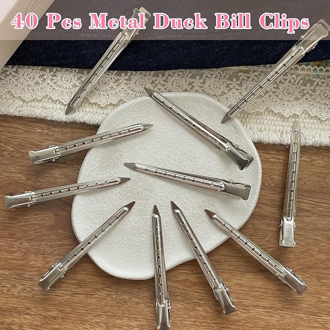 40 PCS 3.5 Inch Duck Billed Clips,Metal Alligator Curl Hair Clips with Holes for Styling, Coloring, Thick Hair Rollers, Salon Use,Alligator Clips for Women for Thick Hair & Thin Hair,Silver