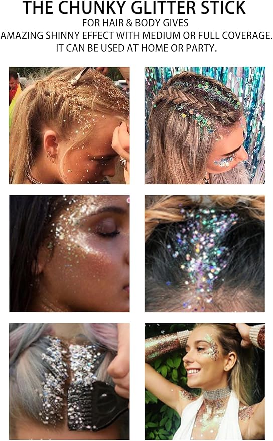 Silver Face Glitter Stick,Holographic Sequins Paint Sparkling Body Glitter Gel Makeup for Women. (Silver face Glitter Stick)
