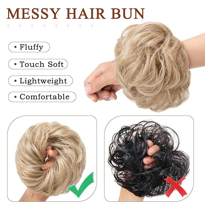 MORICA 1PCS Messy Hair Bun Hair Scrunchies Extension Curly Wavy Messy Synthetic Chignon for Women (27/613#)