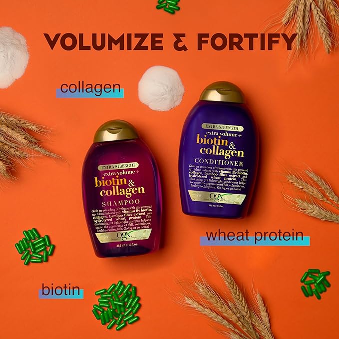 OGX Extra Strength Biotin and Collagen Conditioner, 13 fl oz, Sulfate-Free, Thicker, Fuller Hair