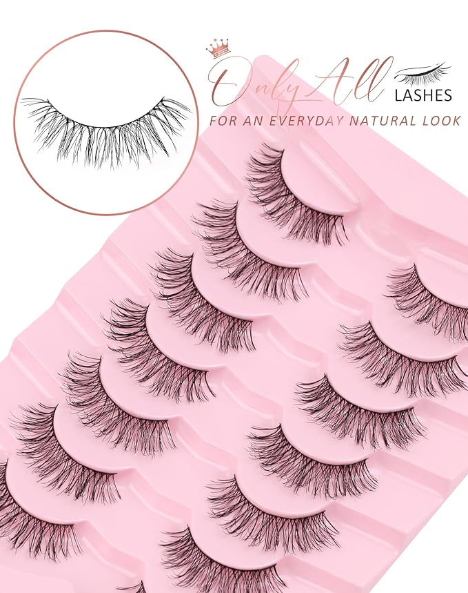 Onlyall Natural Lashes Wispy Lashes Natural Look False Eyelashes Natural Flared Eyelashes False Eye Lashes Soft Fluffy Lashes 7 Pairs T28
