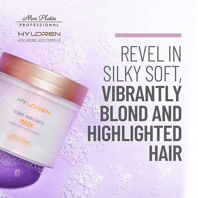 Mon Platin HY Loren Blonde Highlights Mask with Hyaluronic Acid - 500 ml Premium Blonde Hair Mask to Neutralize Yellow and Orangey Tones - Treatment to Repair, Restore, Soften, and Strengthen Hair