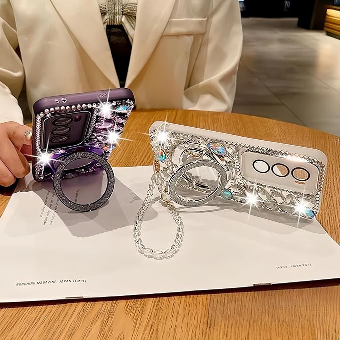 for Samsung Galaxy A36 5G Case with Sparkling Diamonds,Luxury Bling Glitter Design with Magsafe Ring Kickstand and Mirror for Women Girls (Clear)