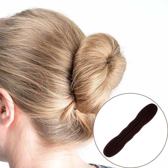 2pcs Hair Bun Maker for Women, Non-Slip Hair Bun Shaper Curler, Lazy Sponge Bun Updo Hair Styling Accessories for Long Thin Curly Straight Wavy Hair- Brown