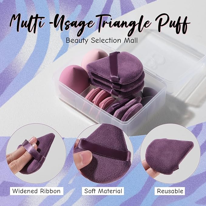 Makeup Sponge Set BS-MALL Triangle Puff 14 Pcs for Liquid, Cream, and Powder, Multi-colored Makeup Sponges and Mini Sponge (A-Purple)