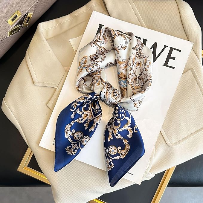 MINIDORA Satin Scarves for Women 27.5 × 27.5 inches Medium Square Elegant Silk Feeling Head Scarf