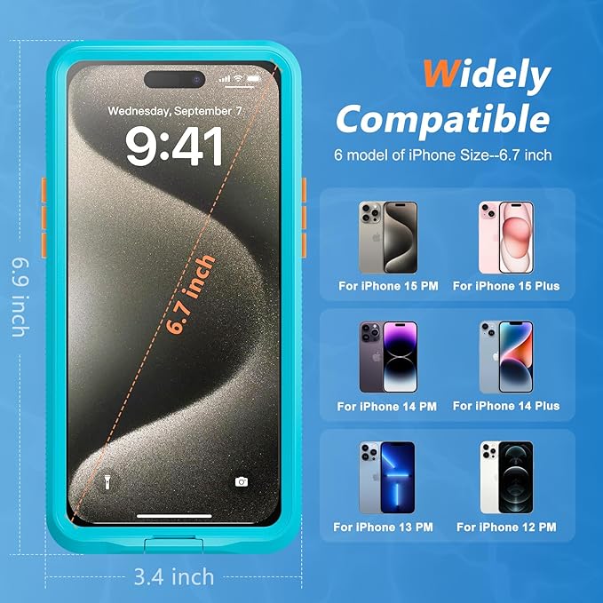 Mitywah Waterproof Case for iPhone, Underwater Snorkeling Diving Phone Case for iPhone 15PM 14PM 13PM 12PM /15PLUS 14PLUS, HD Underwater Photography Snorkeling Case Travel Essentials Blue Green